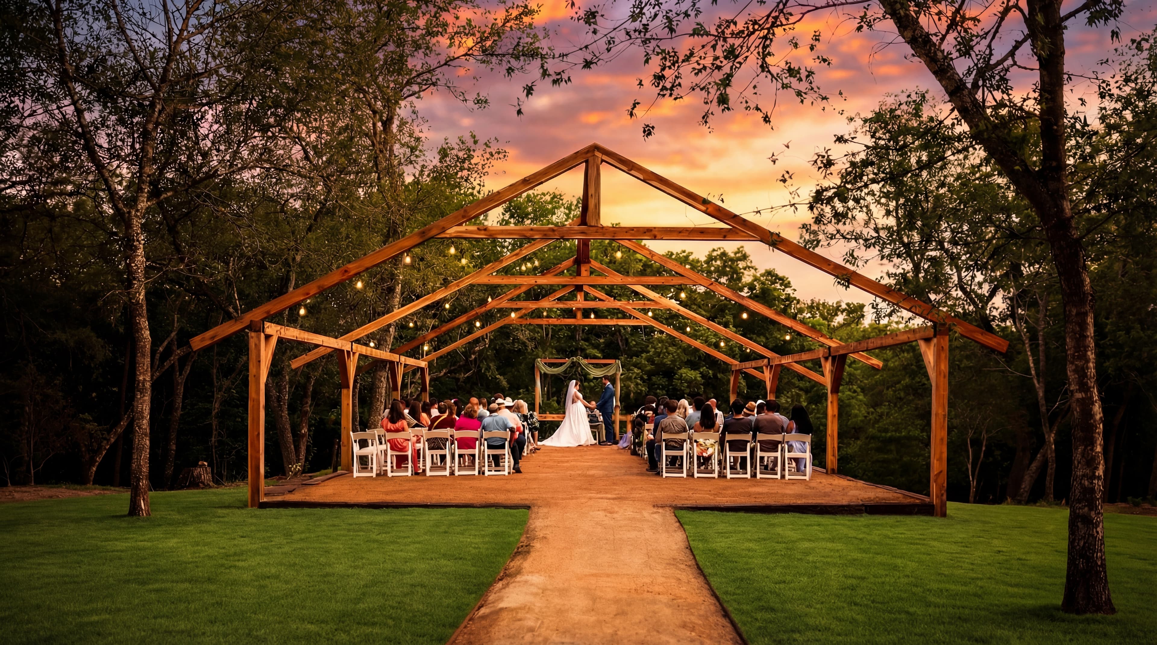 Evergreen Creek cedar arch wedding ceremony site for Austin couples