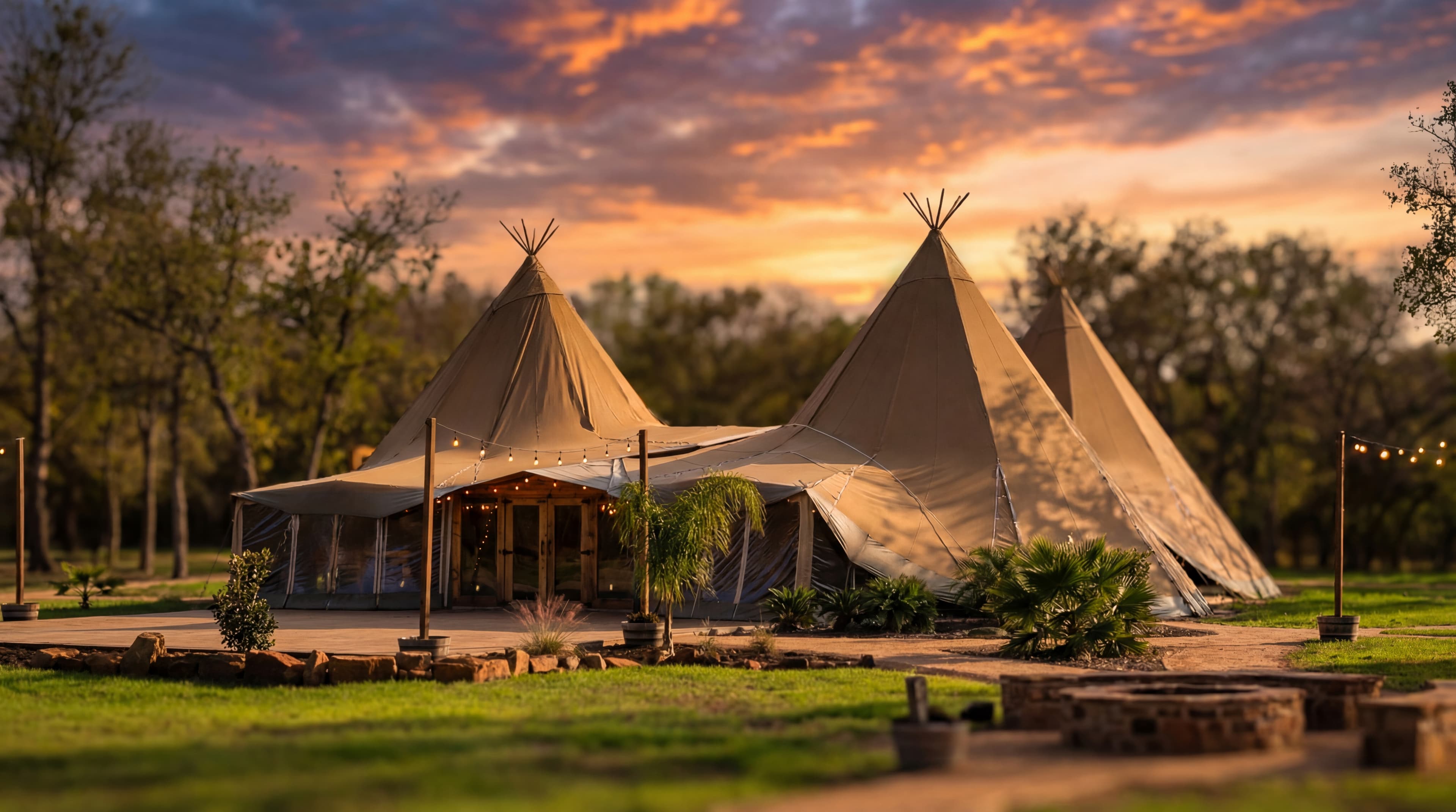 Evergreen Creek Nordic tipi wedding venue in Marion Texas